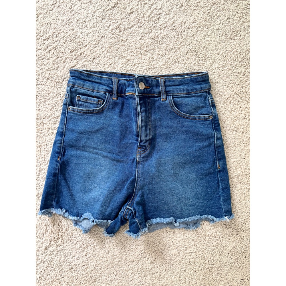 Koton Jeans Womens High Waisted Raw Hem Shorts Medium Wash Blue Size 38 — US 26